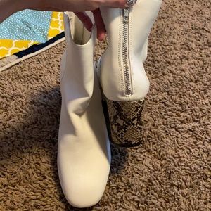 White boots, crocodile heel